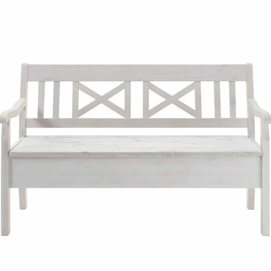 Best Massivholz Sitzbank Onesti aus Kiefer Weiß Sitzbank