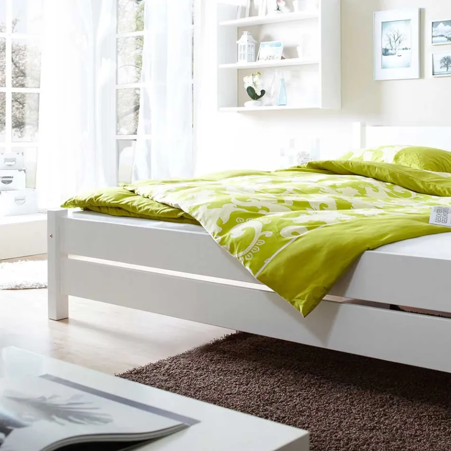 Outlet Massivholzbett Alta in Weiß Betten