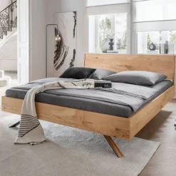 Clearance Massivholzbett mit schrägen Metallfüßen - Mutsu Betten