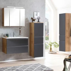 Sale Midischrank fürs Bad in Grau matt & Wildeiche - Jambi Schränke