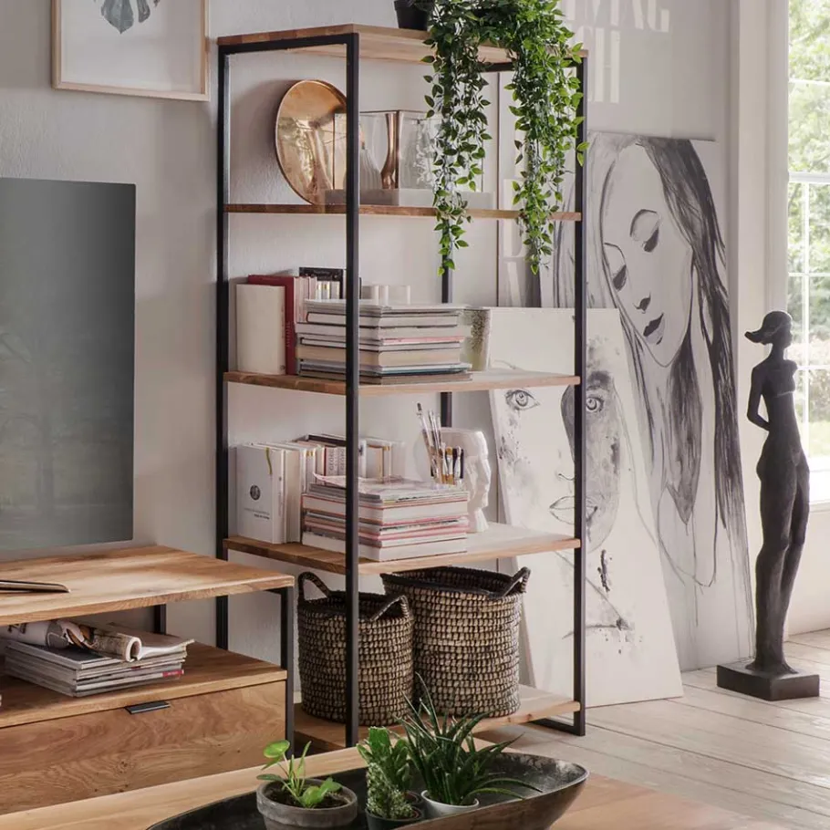 Sale Modernes Wildeiche Regal mit Stahlgerüst - Sluganov Regale