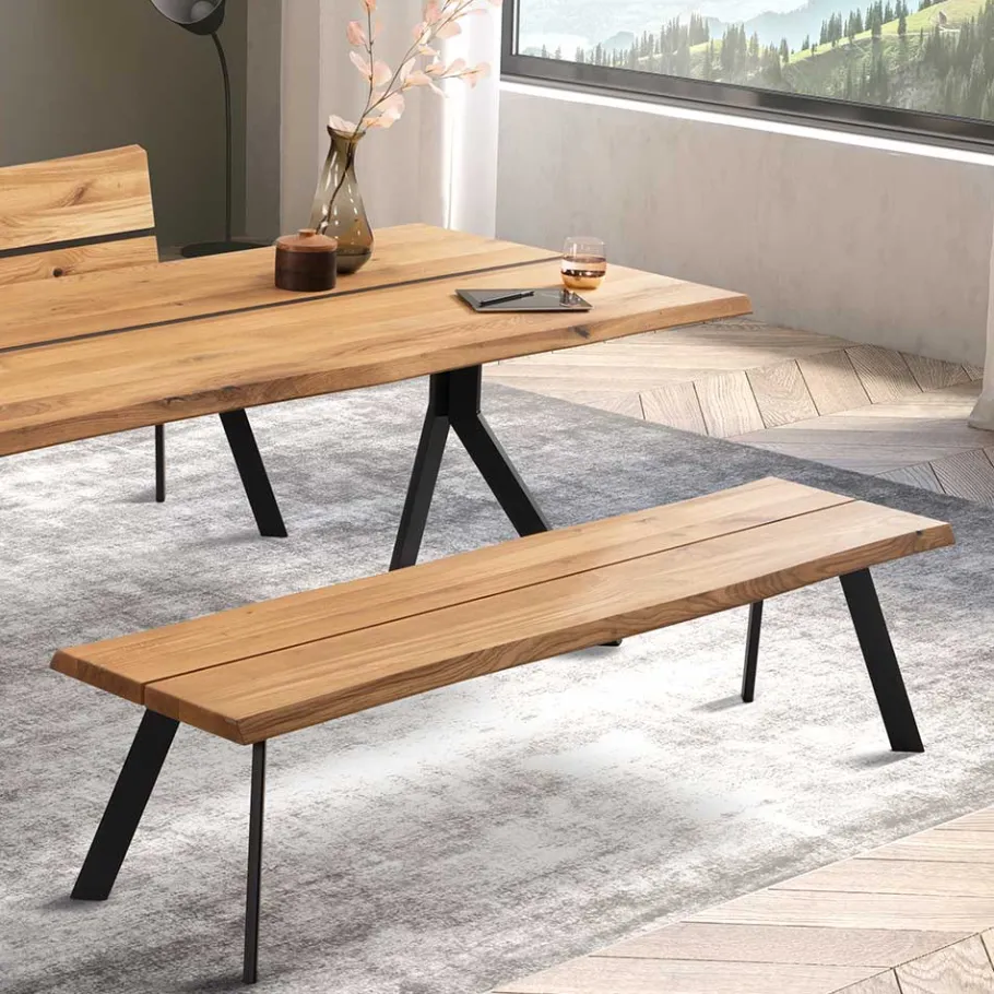 Online Naturkanten Essbank aus Wildeiche - Piton Sitzbank