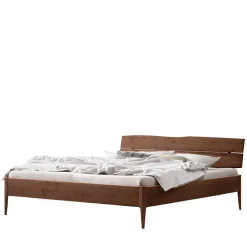 Sale Nussbaum Holzbett mit Baumkante Kopfteil - Elegatos Betten