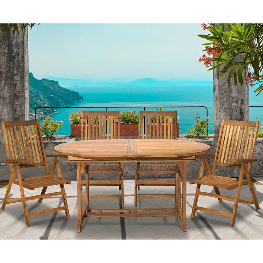 Outlet Ovale Gartentisch Gruppe für vier Personen - Nevuz (fünfteilig) Sitzgruppe