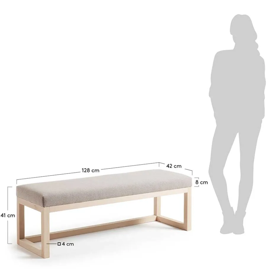 Polsterbank Materra in Beige mit Holz-Gestell Sitzbank
