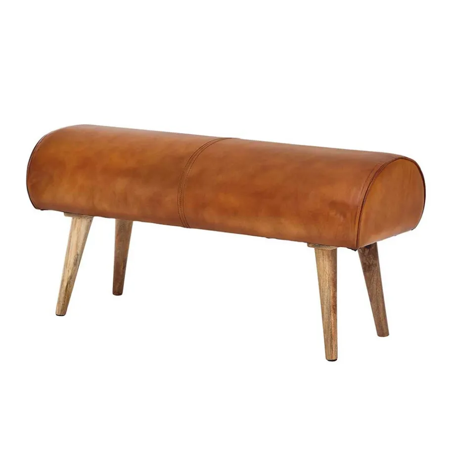 Polsterbank mit Ledersitz in Cognac Braun - Tonas Sitzbank