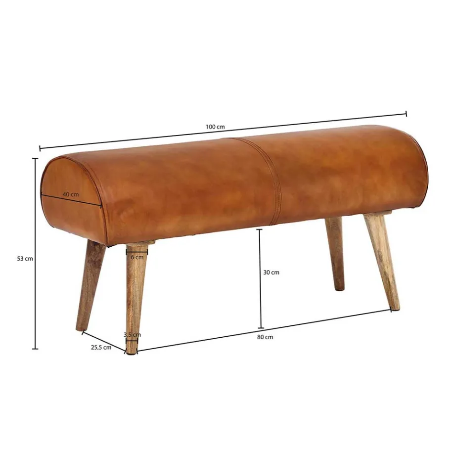 Polsterbank mit Ledersitz in Cognac Braun - Tonas Sitzbank