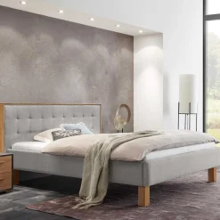 Clearance Polsterbett Doppelbett in Grau Stoff - Pays Betten