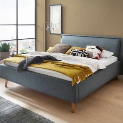 Best Polsterbett in Blaugrau & Eiche Natur - Grafics Betten