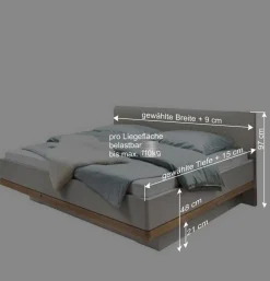 Polsterbett mit Hänge-Nachttischen - Crascanu (dreiteilig) Betten