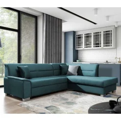 Polsterecke mit Bettfunktion in Petrol Blau - Orastie Betten