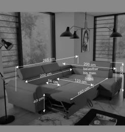 Clearance Polsterecke mit Schlaffunktion in Grau - Downforce Betten|Sofas