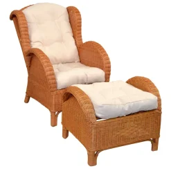 Rattansessel & Fußhocker Set - Nesaris (zweiteilig) Sessel