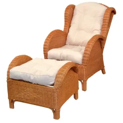 Rattansessel & Fußhocker Set - Nesaris (zweiteilig) Sessel