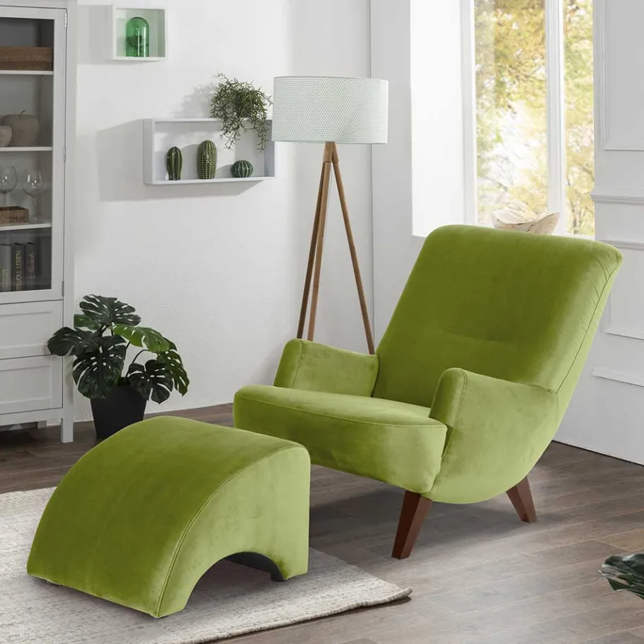 Relax Sessel in Oliv Grün mit Nussbaum - Sofia Sessel