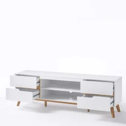 Retro Lowboard für Fernseher Valezianos in Weiß Tv & Hifi-Möbel|Lowboards