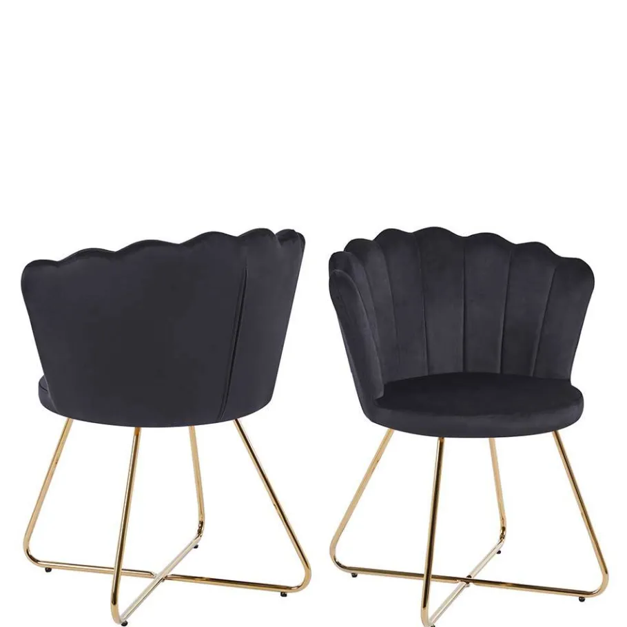 Sale Retro Muschelstühle in Schwarz Samt - Rubins (2er Set) Stühle