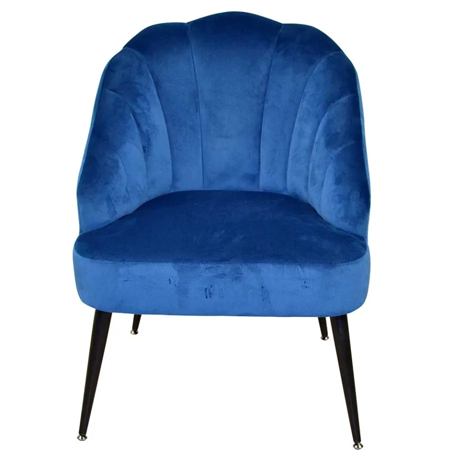 Outlet Retro Sessel in Blau Samt & Schwarz - Didesco Sessel