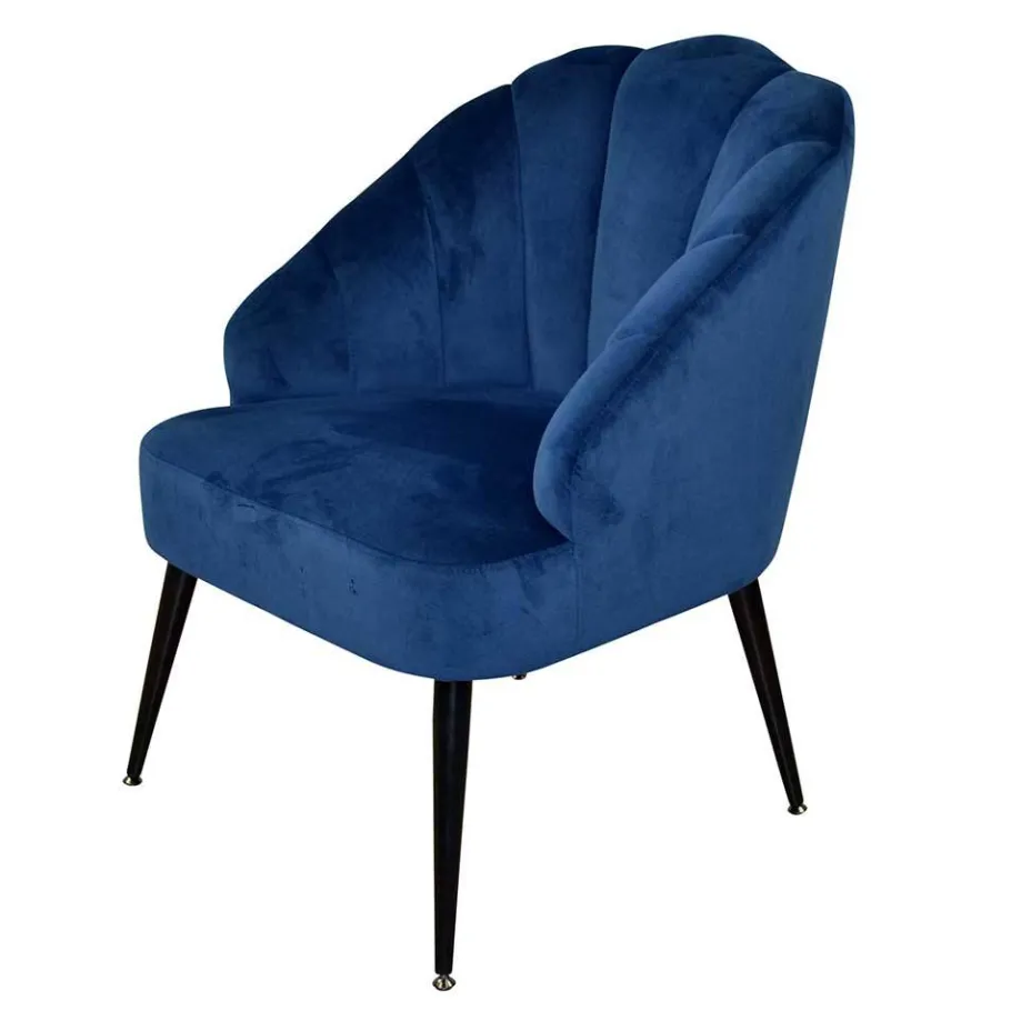 Outlet Retro Sessel in Blau Samt & Schwarz - Didesco Sessel