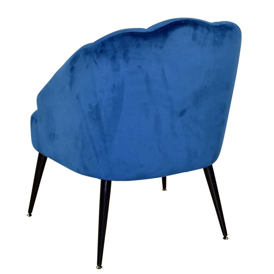 Outlet Retro Sessel in Blau Samt & Schwarz - Didesco Sessel
