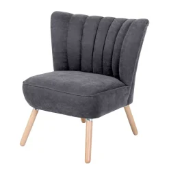 Retro Style Sessel in Anthrazit Velours - Valentino Sessel