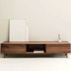 Best Retro TV Element aus Nussbaum Massivholz - Rivossa Tv & Hifi-Möbel|Lowboards