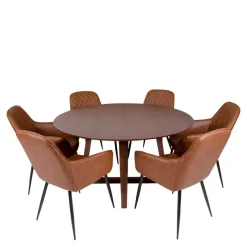 Outlet Runde Design Tischgruppe in Braun - Annescu (siebenteilig) Sitzgruppe