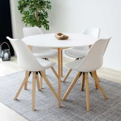 Outlet Runde Scandi Essgruppe in Weiß - Alberello (fünfteilig) Sitzgruppe