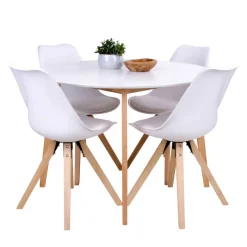 Outlet Runde Scandi Essgruppe in Weiß - Alberello (fünfteilig) Sitzgruppe