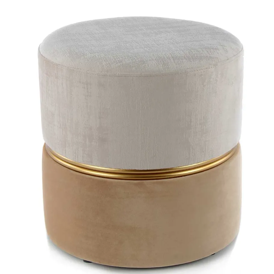 Sale Runder Samthocker in Creme & Beige & Gold - Charlie Hocker