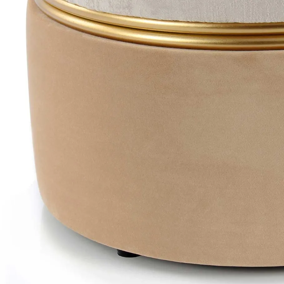 Sale Runder Samthocker in Creme & Beige & Gold - Charlie Hocker