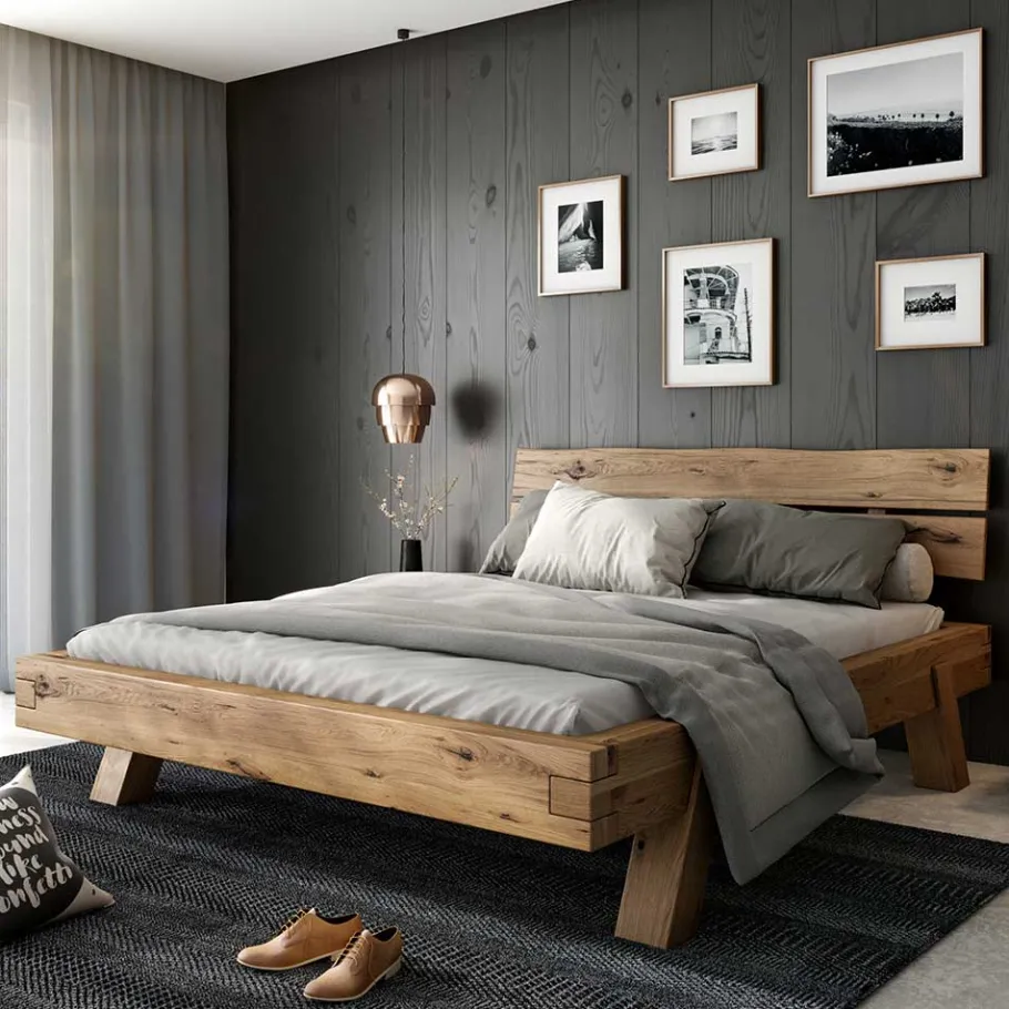 Rustikal-modernes Bett aus Asteiche Massivholz - Raistan Betten
