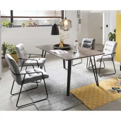 Outlet Samt Armlehnenstühle mit Esstisch - Casimir (fünfteilig) Sitzgruppe