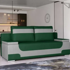 Outlet Samt Klappcouch in Dunkelgrün und Hellgrau - Alaleva Betten|Sofas