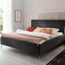 Best Samt Polsterbett mit Chesterfield Kopfteil - Badehma Betten
