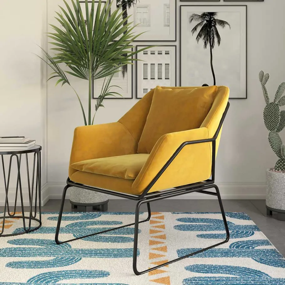 Samt Sessel in Gelb Samt - Meckey Sessel