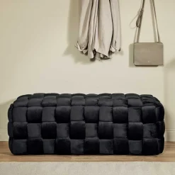 Sale Samt Sitzbank in Schwarz Flechtdesign - Addara Sitzbank