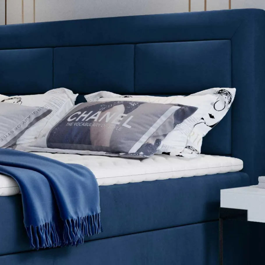 Sale Samt-Boxbett in Dunkelblau - Kean Betten