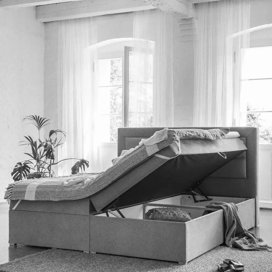 Sale Samt-Boxbett in Dunkelblau - Kean Betten