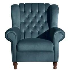 Samtvelours Chesterfield-Polstersessel in Petrol - Varescan Sessel