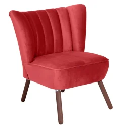 Samtvelours Sessel in Rot und Nussbaum - Darand Sessel