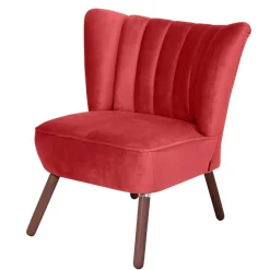 Samtvelours Sessel in Rot und Nussbaum - Darand Sessel