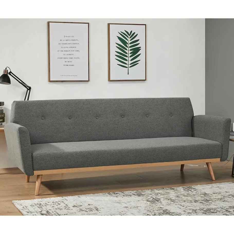 Best Scandi Chic Schlafcouch in Dunkelgrau & Natur - Giorgio Betten