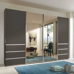 Outlet Schiebetürenschrank in Braun mit Parsol Spiegeln - Moon Kleiderschränke|Schränke