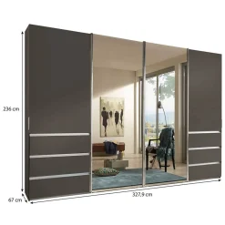 Outlet Schiebetürenschrank in Braun mit Parsol Spiegeln - Moon Kleiderschränke|Schränke