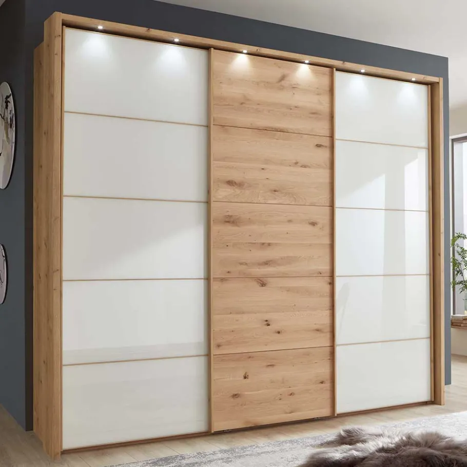 Outlet Schiebetürschrank in Weiß Glas - Crucav Kleiderschränke