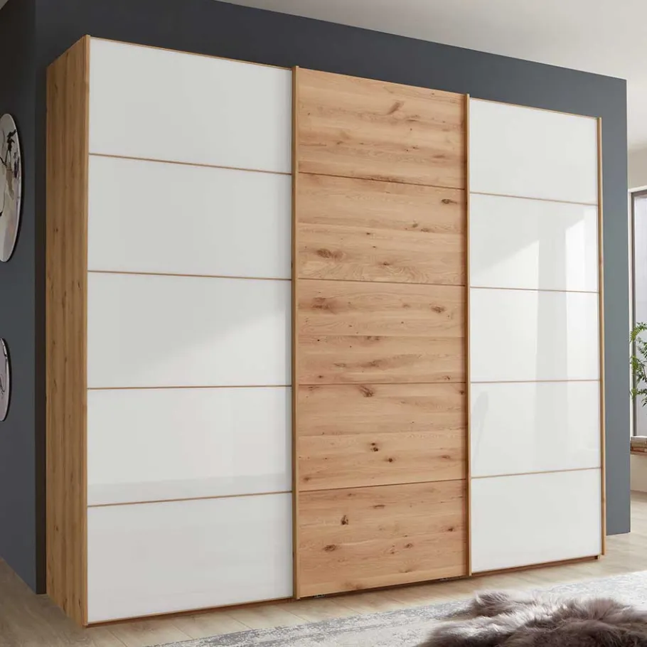 Outlet Schiebetürschrank in Weiß Glas - Crucav Kleiderschränke