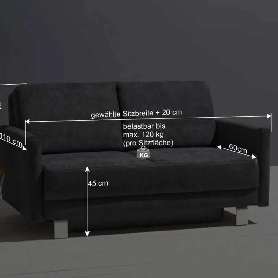 Best Schlafcouch mit Bettkasten in Blaugrau - Casmas Betten|Sofas