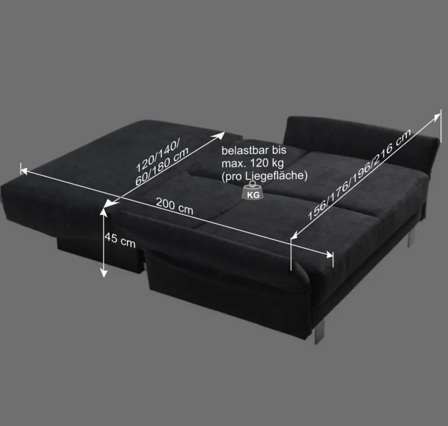 Best Schlafcouch mit Bettkasten in Blaugrau - Casmas Betten|Sofas