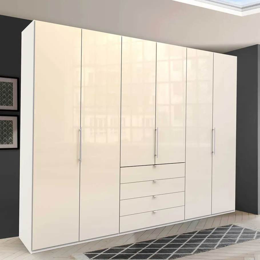 Schlafzimmer Falttürenschrank in Creme Weiß - Zidarie Kleiderschränke